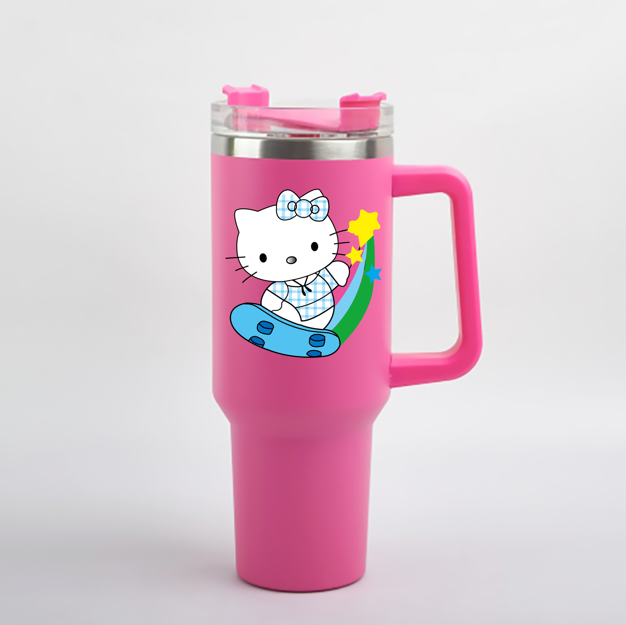 （画像用） Hello Kitty ハローキティ 1200mL車用タンブラー - クリスタルステッカー（プラスチックストロー付き）